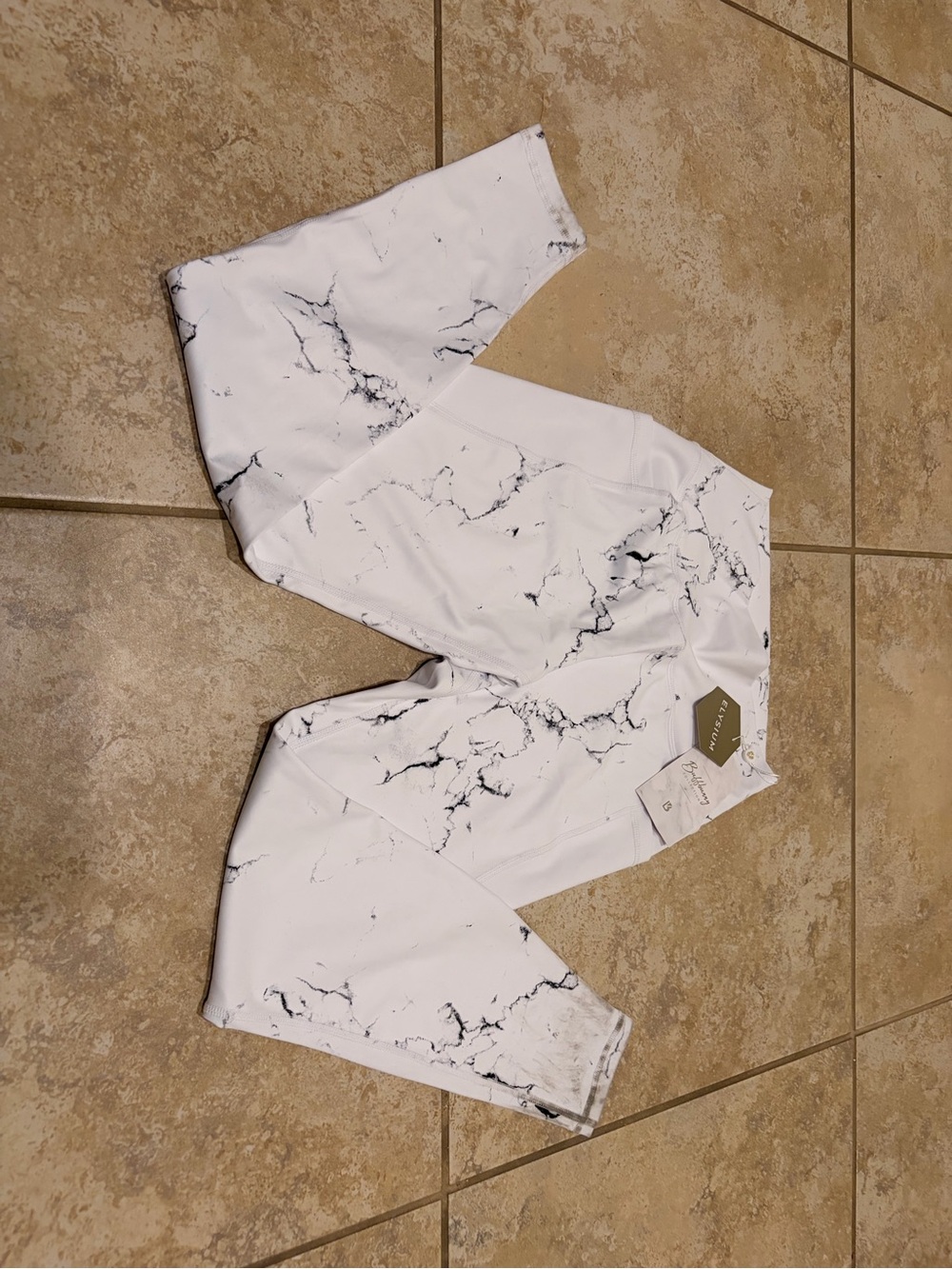BuffBunny White Marble-Print High-Rise Jeggings